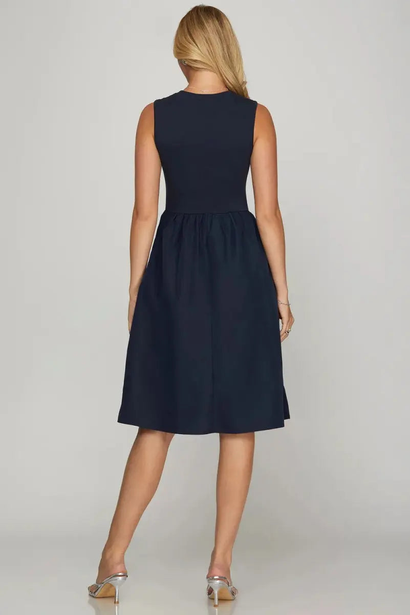 She + Sky Full Size Sleeveless Midi Dress with Pockets - Love Salve